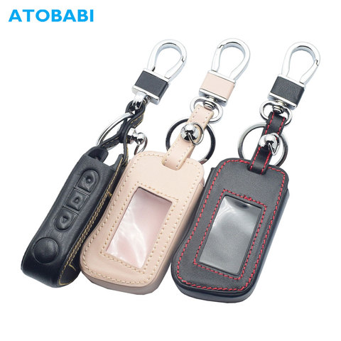 Real Leather Car Key Case For Starline A93 A63 A36 A39 A66 A96 Two Way Car Alarm LCD Remote Control Keychain Protect Cover Skin ► Photo 1/6