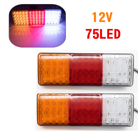 2pcs Waterproof 12V 75 LED Taillights Car Truck RV Van Bus Rear Tail Trailer Lights Signal Indicator Brake Stop Reverse Lamps ► Photo 1/6