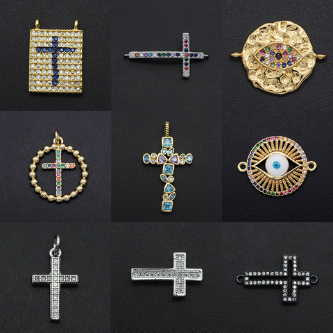 Fabulous Diy Jesus Cross CZ Charms Wholesale Necklace Pendant Cubic Zircon Evil Eye Hamsa Hand Connector For Jewelry Making ► Photo 1/6