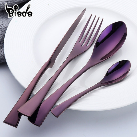 Kaya Cutlery Set 24Pcs/lot Black Cutlery Stainless Steel Dinnerware Set Mirror Polish Table Knife Fork Used for restaurant ► Photo 1/6