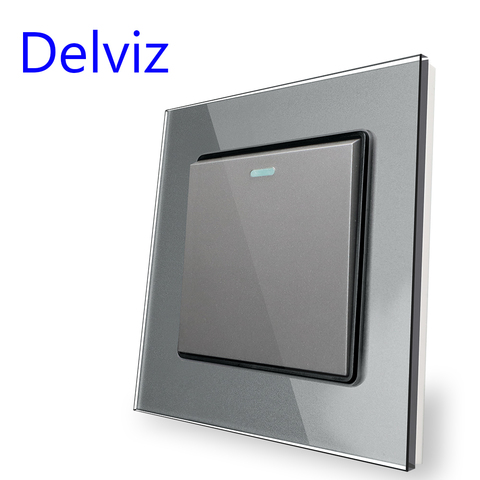 Delviz Toughened Glass Switch, Gray Crystal Panel 16A Wall Power Socket, AC 110V-250V 86mm*86mm, 1 Gang 2 Way Push Button Switch ► Photo 1/6