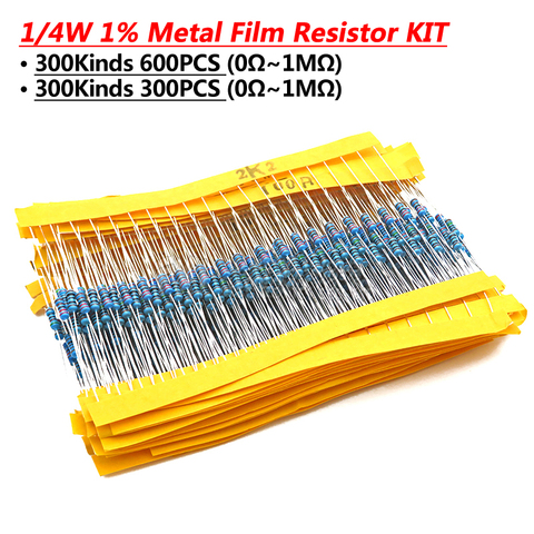 600pcs/set 30 Kinds 1/4W Resistance 1% Metal Film Resistor Pack Assorted Kit 1K 10K 100K 200K 220 ohm 1M Resistors 300pcs/set ► Photo 1/5