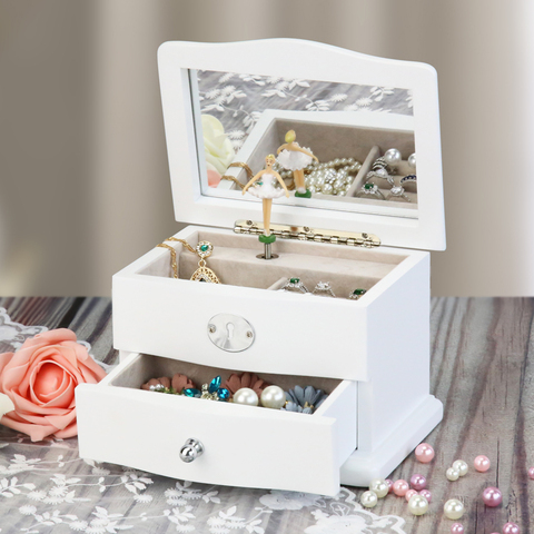 BEAUDORA Ballerina Music Jewelry Box Wooden Storage Case for Girls, Bolero Melody, White ► Photo 1/1