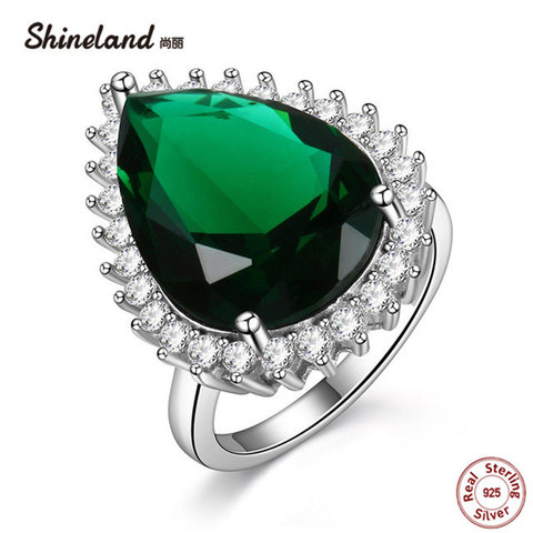 Shineland Engagement Wedding Red Green Black Waterdrop Stone Ring Cubic Zirconia 925 Sterling Silver Rings For Women Best Gifts ► Photo 1/6