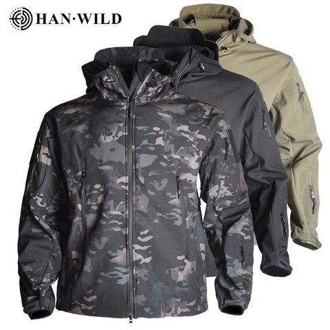 HAN WILD Shark Skin Hunting Jackets Shell Military Tactical Jacket Men Waterproof Fleece Clothing Multicam Coat Windbreakers 4XL ► Photo 1/6