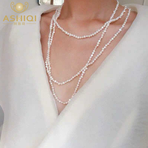 ASHIQI 160 cm Long Natural Freshwater Pearl Necklace For Woman Gift  Multiple Ways of Wearing Sweater Chain Jewelry 2022 ► Photo 1/6