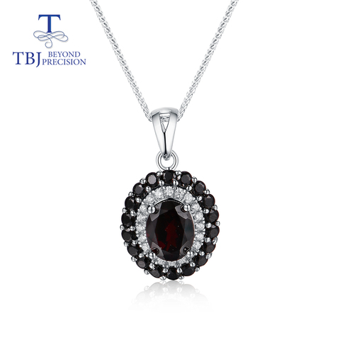 Natural black garnet pendant with chain oval cut 7*9mm zambia garnet jewelry 925 sterling silver for women ► Photo 1/1