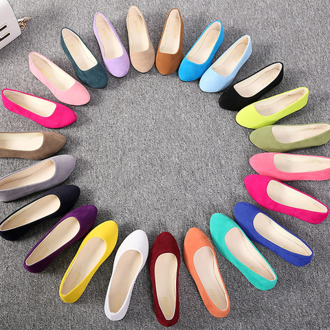 Plus Size 35-43 Women Flats Slip on Flat Shoes Candy Color Woman Boat Shoes Black Loafers Faux Suede Ladies Ballet Flats539 ► Photo 1/5