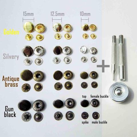 10/25sets Leather Snap Fasteners Kit,10mm 15mm Metal Button Snaps