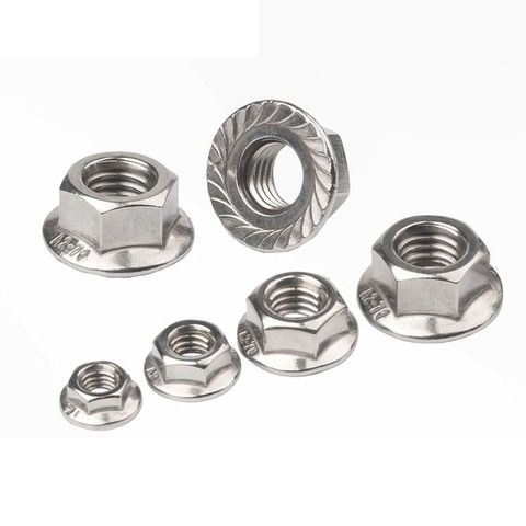 /25X M3 M4 M5 M6 M8 M10 M12 High Quality Stainless Steel Hexagon Hex Head Serrated Spinlock Flange Nut Locknut Lock Nut DIN6923 ► Photo 1/6