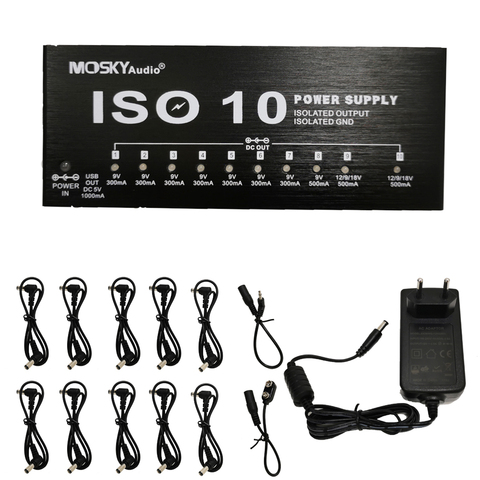 MOSKY ISO-10 Guitar Effect Pedal Power Supply 10 Isolated DC Outputs/ 5V USB Output for 9V 12V 18V Protection Guitar Accessories ► Photo 1/6