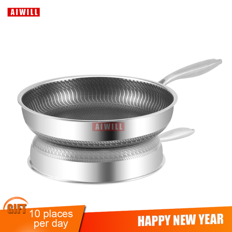 AIWILL High Quality New Arrival 304-Story Steel Frying Pan Nonstick Pan Fried Steak Pot Electromagnetic Furnace General ► Photo 1/6