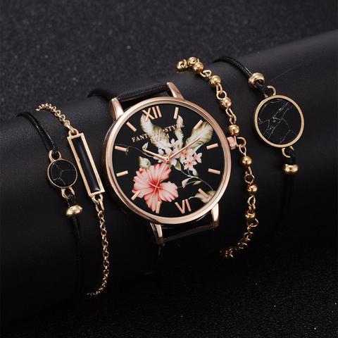 Lvpai 5pcs set Women Watches Bracelet Black Ladies Bracelet Watch Casual Leather Quartz Wristwatch Clock Relogio Feminino ► Photo 1/6