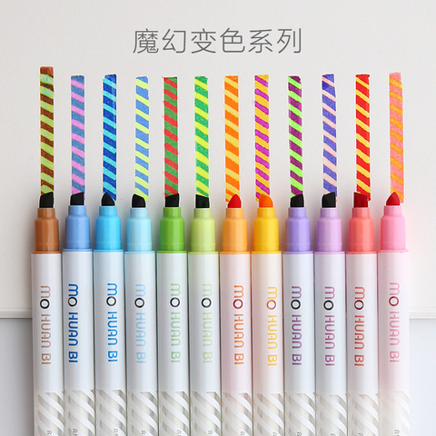 12 pcs/pack Magic Discoloration Double-Headed Highlighters Art Markers Fluorescent Color Pen Fine Liner School Office Stationery ► Photo 1/3