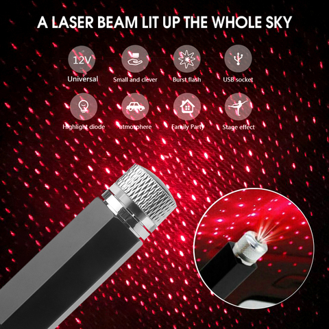 New Car Usb Led Atmosphere Ambient Star Light Dj Red Ceiling Projection Lamp Interior Decorative Alitools - Led Light Star Ceiling Projector
