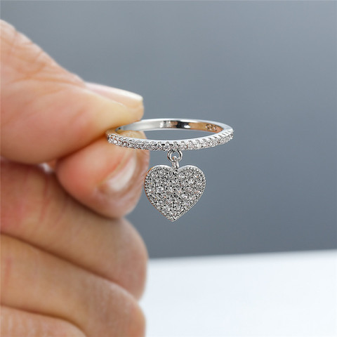 Cute Heart Pendant White Zircon Rings For Women Yellow Gold/White Gold/Rose Gold Engagement Promise Ring Female Wedding Jewelry ► Photo 1/6