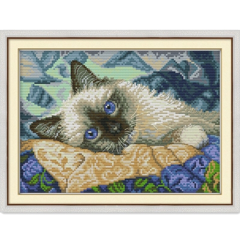 The blue eyes cat cross stitch kit aida 14ct 11ct count printed canvas stitches embroidery DIY handmade needlework ► Photo 1/1