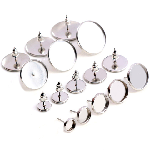 6/8/10/12mm-20mm 20pcs Stainless Steel Earring Studs,Earrings Blank/Base,Fit 6-20mm  Glass Cabochons,Buttons;Earring Bezels ► Photo 1/6