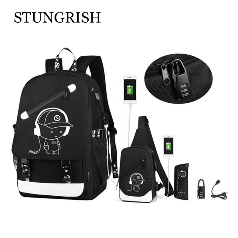 FengDong Backpack For Travel or School 15.6'' Laptop Bag with USB Charge Plug 