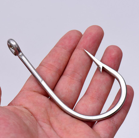 2 Pcs/lot Stainless Steel Large Shark Strong Thick Fishing Hooks Big Game Fish Tuna Bait Extra Big Fishing Hook H38 ► Photo 1/6