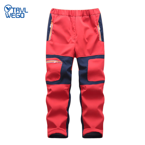 TRVLWEGO Boys Girls Hiking Pants Kids Winter Warm Children Waterproof Fleece Softshell Color stitching Trousers For Ski Trekking ► Photo 1/6