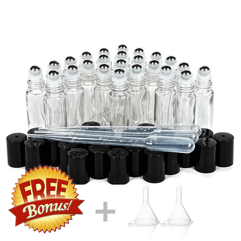 24pcs 10ml Plain Clear Glass Roll on Bottles Empty Stainless Steel Roller Ball Bottle for Essential Oils Lip Gloss Perfume ► Photo 1/6