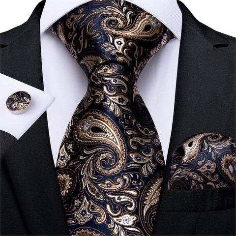 Men Tie Gold Blue Paisley Wedding Tie For Men Hanky CufflinkS Silk Men Tie Set Party Business Fashion DiBanGu Designer MJ-7249 ► Photo 1/6