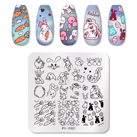 PICT YOU Rabbit Square Nail Stamping Plates Stainless Steel Nail Art Stamp Template Design DIY for Nail Stencil Tools ► Photo 1/6