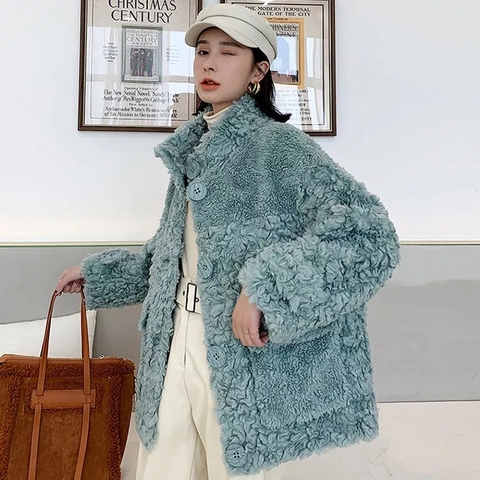 HSTAR Sheep Sheared Female Brief Paragraph Coat Keep Warm With Thick Fur Coat Compound Fur Lambs Wool Coat Collar Shearling Coat ► Photo 1/6