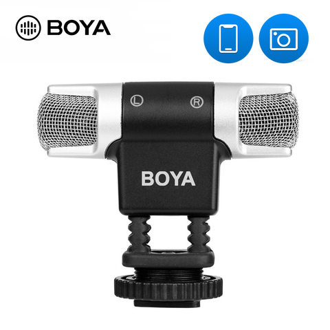 BOYA BY-MM3 Dual Head Stereo Recording Condenser Microphone mic for iPhone Android Smartphone DSLR Camera DV Livestreaming Video ► Photo 1/1
