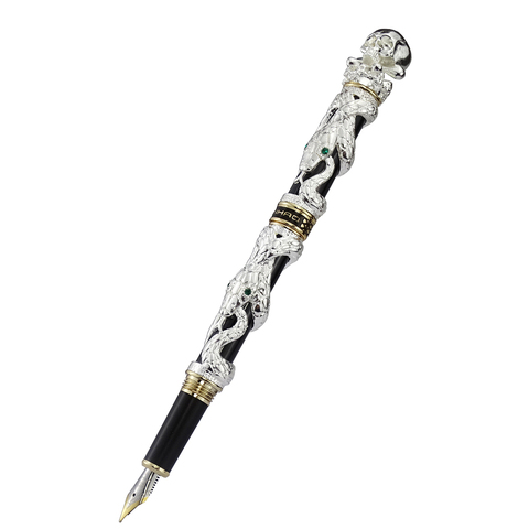 Jinhao Metal Vintage Fountain Pen Skull Skeleton Unique Pen Cap Fine Nib 0.5mm Silver Heavy Collection Office Business Gift Pen ► Photo 1/1