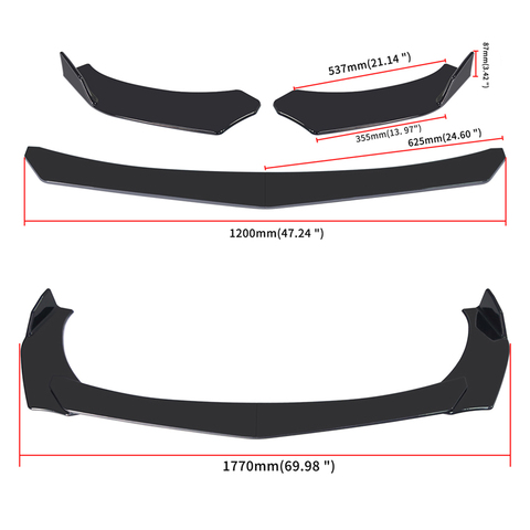 4 Pieces Car Front Bumper Lip Body Kit Spoiler Splitter ABS Bumper Canard Lip Splitter  Universal ► Photo 1/6