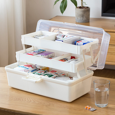 3 Layer First Aid Kit Storage Box Plastic Drug Multi-Functional Medicine Drug Organizer Portable Family Emergency Kit Cabinet ► Photo 1/6