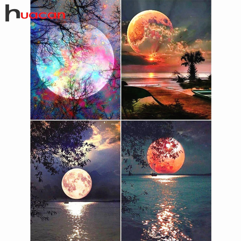 Huacan Diamond Painting Full Square Drill Moon Rhinestones Pictures Diamond Embroidery Sale Scenic Cross Stitch Mosaic Gift ► Photo 1/6