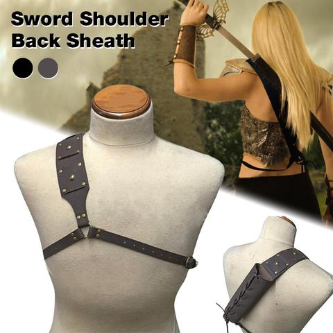 New Medieval Retro Sword Shoulder Back Sheath Frog Holder for Adult Men Warrior Costume Rapier Leather Buckle Holster Scabbard ► Photo 1/6