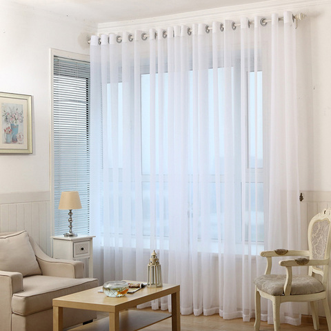 White Solid Tulle Curtains Window Screening Curtain for Bedroom kitchen Sheer Voile Curtain Blinds Drapes Window Treatments Door ► Photo 1/6