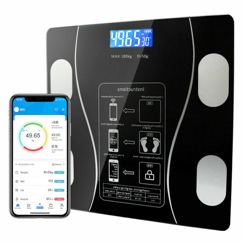 Usb Bluetooth Scales Floor Body Weight Bathroom Scale Smart Lcd Display Scale Body Weight Body Fat Water Muscle Mass Bmi 180kg ► Photo 1/6