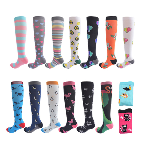 HUAYASX Sport Compression Stockings Pattern Stripes Dots Plant Fruits Animals Balloon Flamingo Monkey Pressure Compress Socks ► Photo 1/6