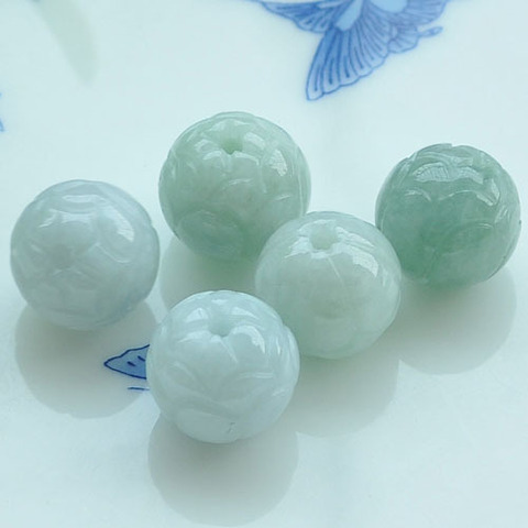 5PC Natural Jade Emerald Lotus Bead 13mm DIY Accessories Bangle Charm Jewellery Fashion Hand-Carved Luck Gifts Amulet ► Photo 1/4