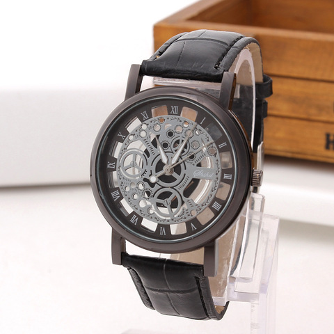 Luxry Brand Hollow Engraving Wristwatch for Men Skeleton Watch Male Saat Women Quartz Watch Business Fashion Leather Band Clock ► Photo 1/6