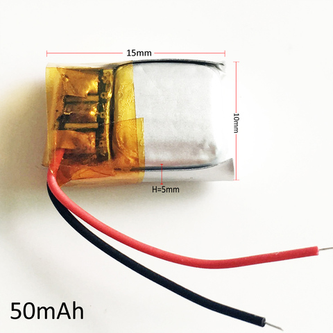 3.7V 50mAh Lipo lithium polymer rechargeable battery 501015 for MP3 GPS bluetooth headset video pen toy smart band 5x10x15mm ► Photo 1/6