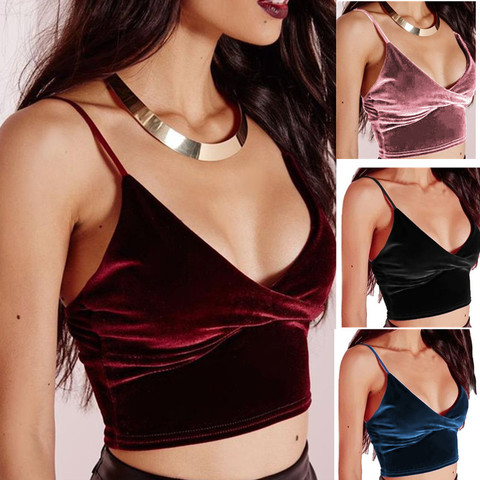 Sexy Women Velvet Camis Crop Tops Vintage Female Harajuku Sleeveless Shirt Casual Camisole Women Tanks Tops Fitness For Lady ► Photo 1/6