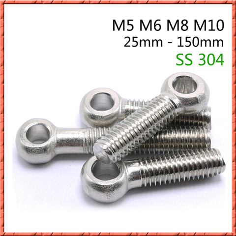 10-20pcs/lot stainless steel slip knot screw joint bolt sheep eye screw eye ring screw fish eye screw with hole bolt Din444 ► Photo 1/6