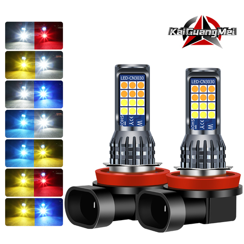 2Pcs H8 H9 H11 Two-Color Integrated Led 3030 Chips 24 SMD High Power LED Fog Light Headlight Lamps Bulb Lens DC 12V ► Photo 1/6