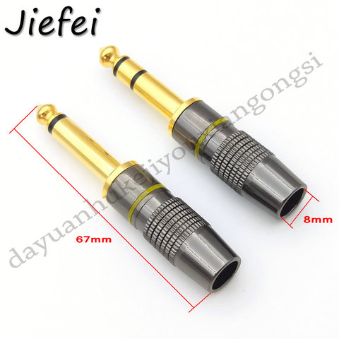 10-100Pcs New Jack 6.3 Smoothly Gold plating 6.35mm 3 Pole Stereo / 2 Pole Mono Plug Assembly Wire Connector Gunmetal Audio Plug ► Photo 1/5