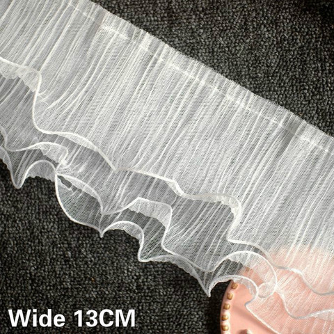 13CM Wide Three Layers Tulle Mesh Pleated Fabric 3D Lace Elastic Ruffle Trim Embroidery Fringe Ribbon Wedding Dress Sewing Decor ► Photo 1/5