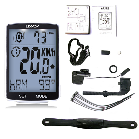 LIXADA Wireless Bike Computer Multifunctional LCD Screen Bicycle Computer Heart Rate Sensor Bike Cycling Speedometer Odometer ► Photo 1/6