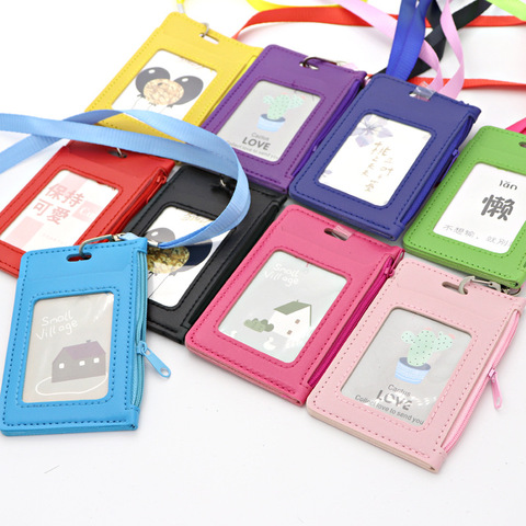 Simple Student Kids Lanyard Card Holder Slim Wallet Boys Pu Id Certificate Bus Door Credit Card Bag for Girls Zipper Coin Purses ► Photo 1/5