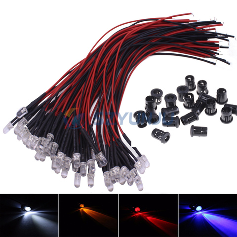 10-100pcs 3mm/5mm Red/Green/Blue/RGB white UV DC12V  Round Pre-Wired Water Clear LED With Plastic Holder ► Photo 1/6