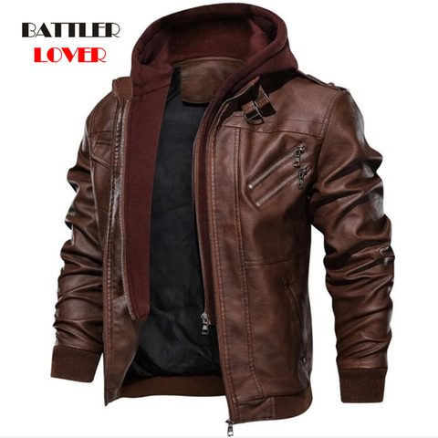 Men Leather Jacket Casual Motorcycle Genuine Leather Hooded Jacket 2022 New Male Oblique Zipper European size jaqueta couro ► Photo 1/6